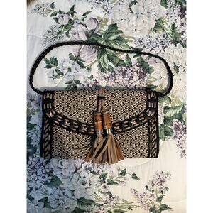 SR2 Clutch Handbag Shoulder Chain Strap Removeable Ivory Knit Tassel Womens